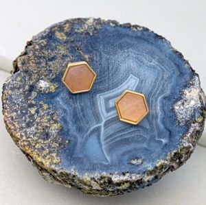2/ $20 Hexagon pink/rose quartz marble stone stud.